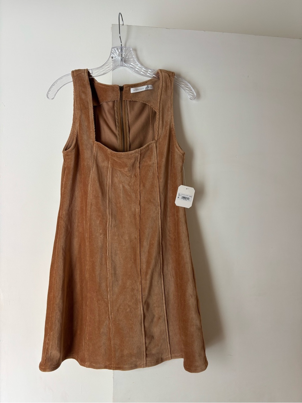 Altar'd State Camel Courdory Feeling Sleeveless A-Line Mini Dress